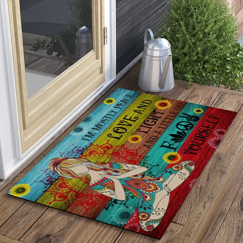 I'm Mostly Peace Love And Light Doormat Housewarming Gift For Spiritual People