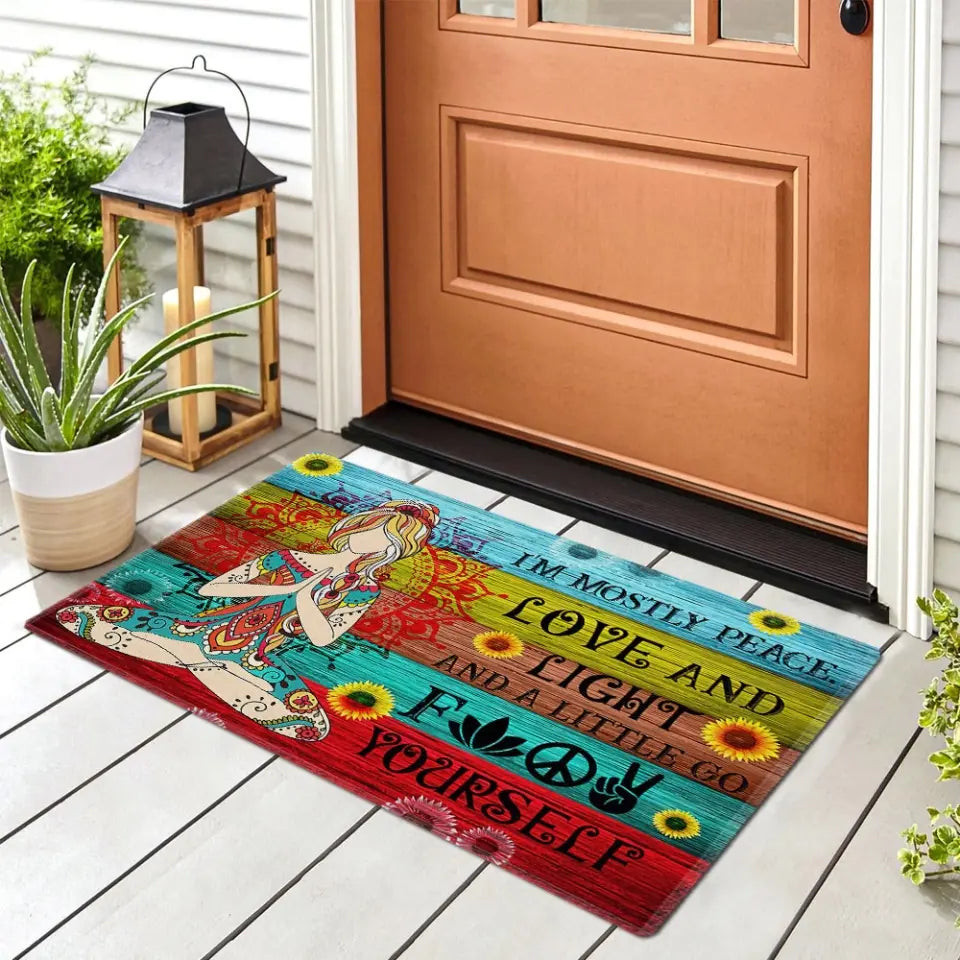 I'm Mostly Peace Love And Light Doormat Housewarming Gift For Spiritual People