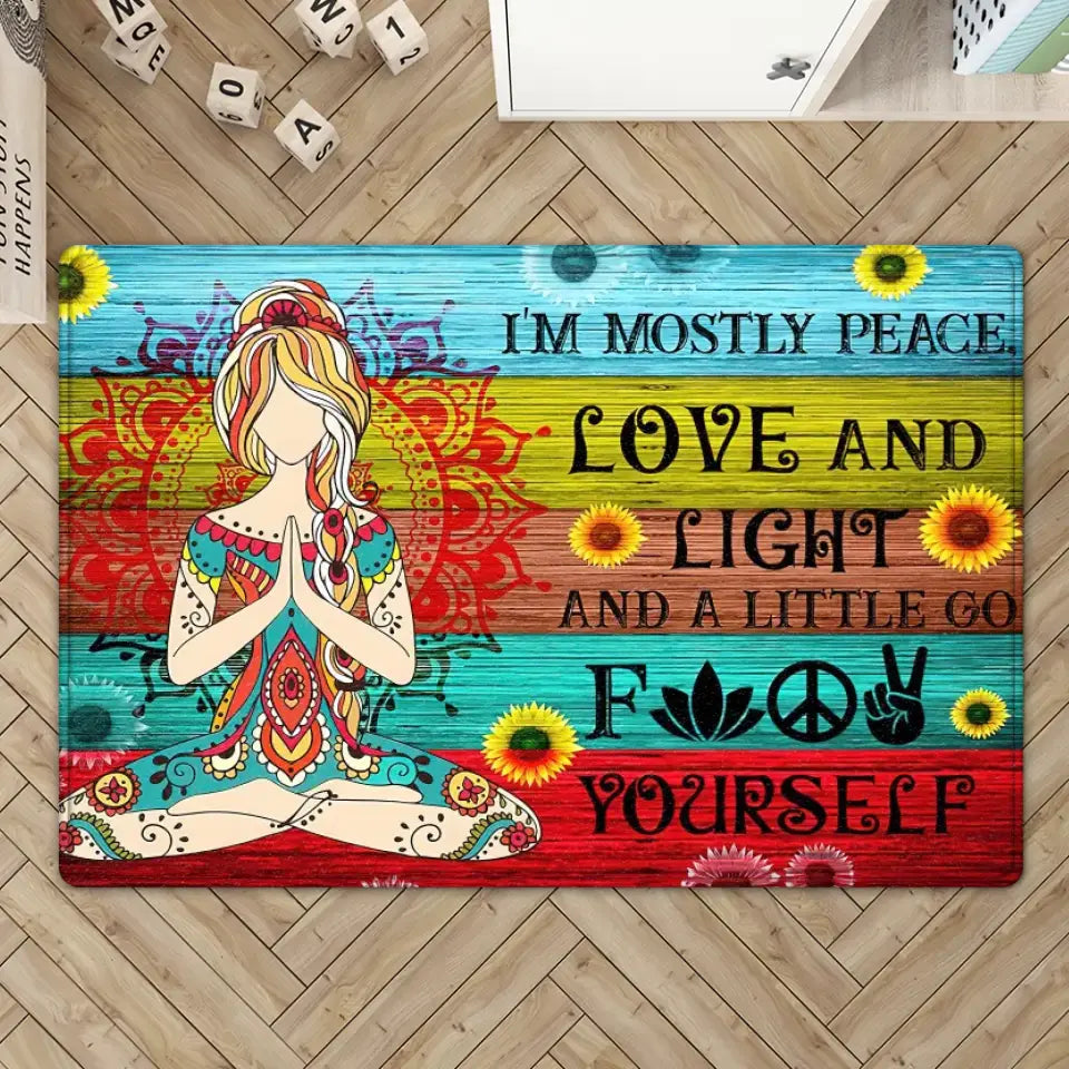I'm Mostly Peace Love And Light Doormat Housewarming Gift For Spiritual People
