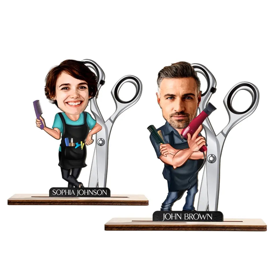 Personalized 3D Wooden Cartooned Hairdresser, Custom Wooden Plaque, Gift For Barber, Hair Stylist | 312IHPLNWP13458