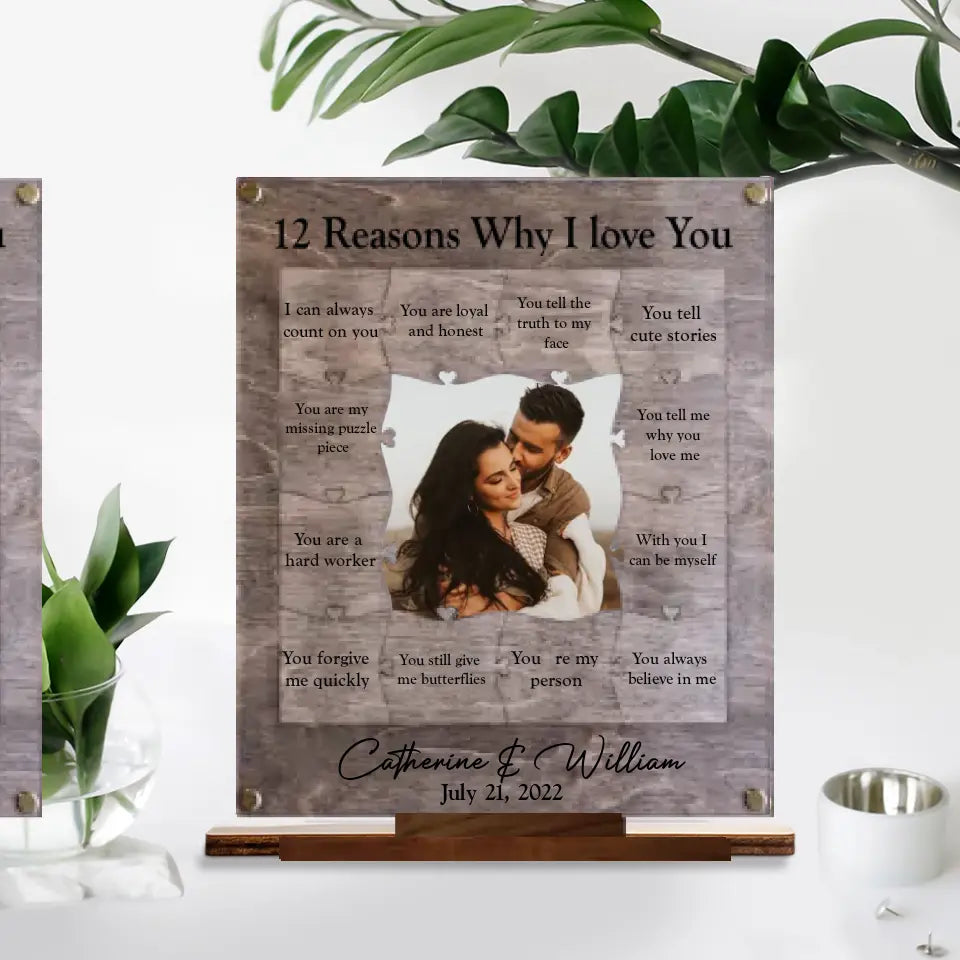 12 Reasons Why I Love You with Acrylic/ Wooden Photo Plaque, Personalized Valentine's Day or Romantic Anniversary Gift for Boyfriend/ Girlfriend - Husband/Wife - 212IHNVSWP965