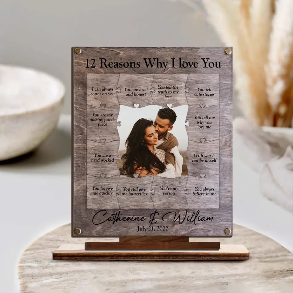 12 Reasons Why I Love You with Acrylic/ Wooden Photo Plaque, Personalized Valentine's Day or Romantic Anniversary Gift for Boyfriend/ Girlfriend - Husband/Wife - 212IHNVSWP965