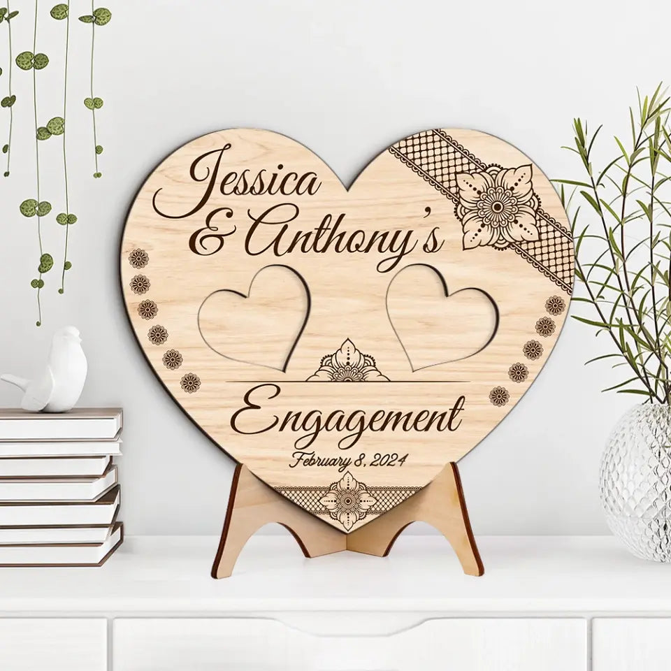 Couple Wooden Sign Engagement Heart Shaped Sign Custom Wooden Art Wedding Gift For Couples