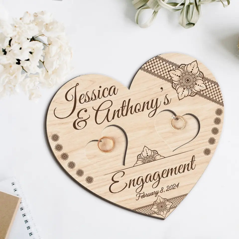 Couple Wooden Sign Engagement Heart Shaped Sign Custom Wooden Art Wedding Gift For Couples