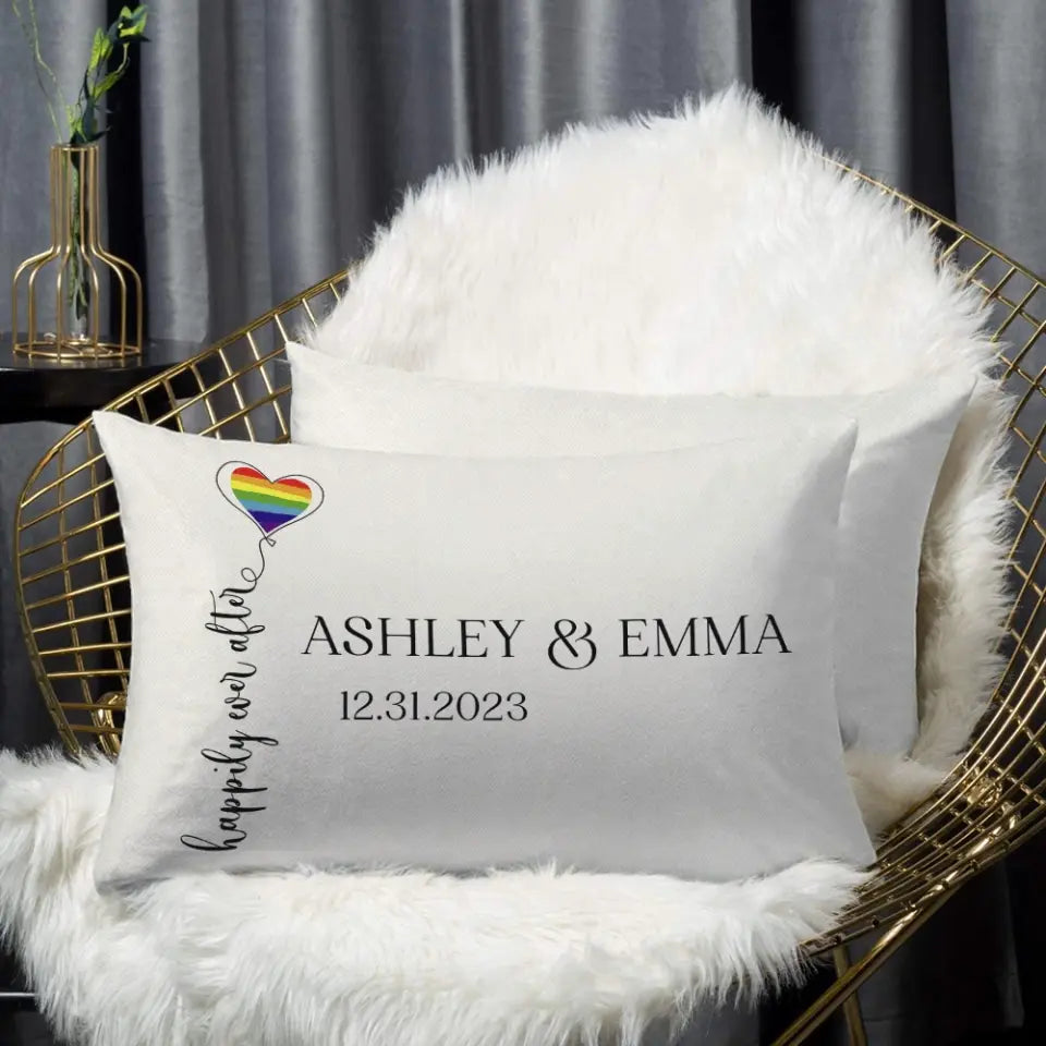 Happily Ever After - Personalized Linen Pilow - LGBT Theme - Sweet Gift For Gay, Lesbian Couples