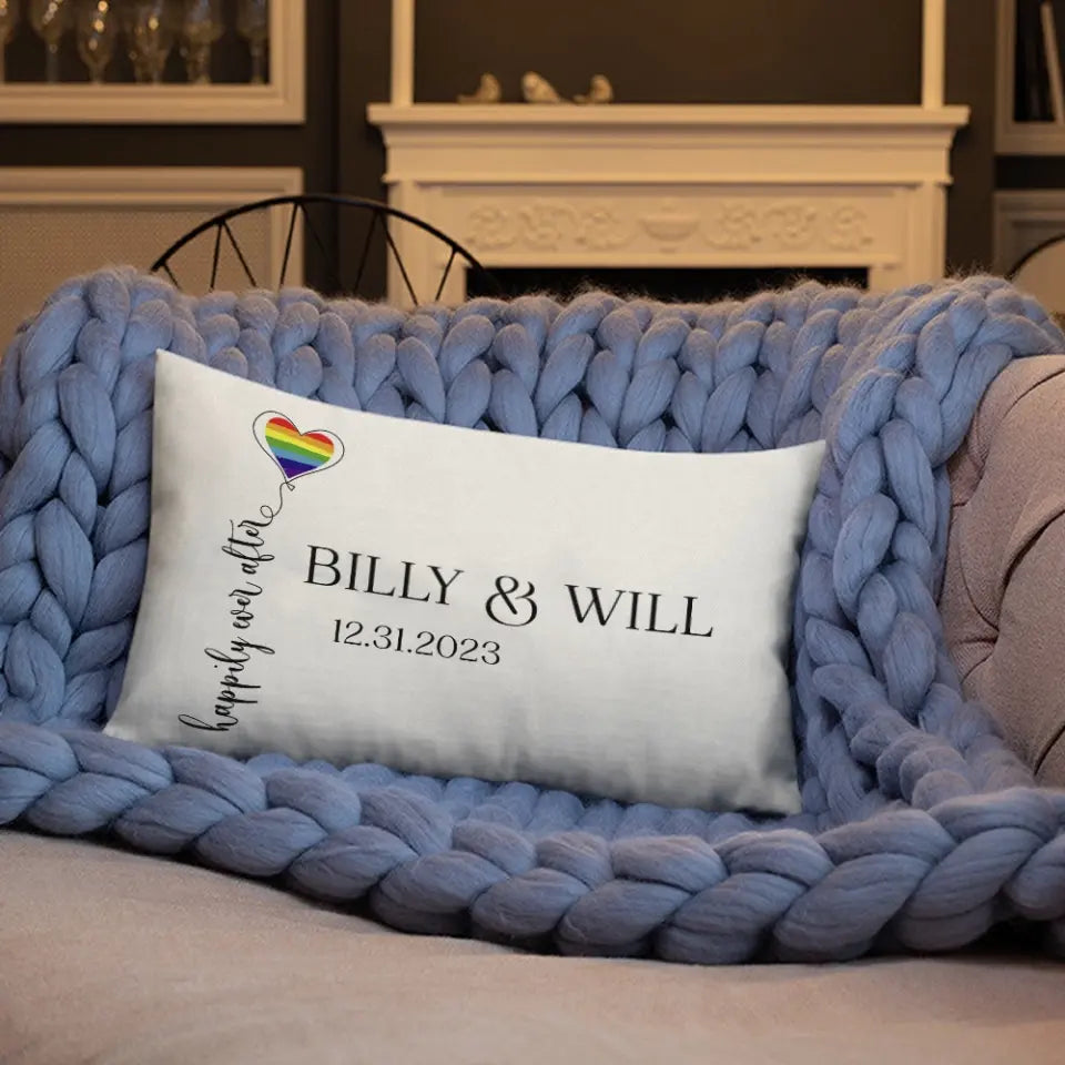 Happily Ever After - Personalized Linen Pilow - LGBT Theme - Sweet Gift For Gay, Lesbian Couples