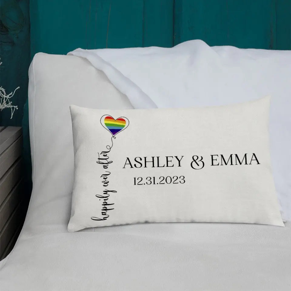 Happily Ever After - Personalized Linen Pilow - LGBT Theme - Sweet Gift For Gay, Lesbian Couples