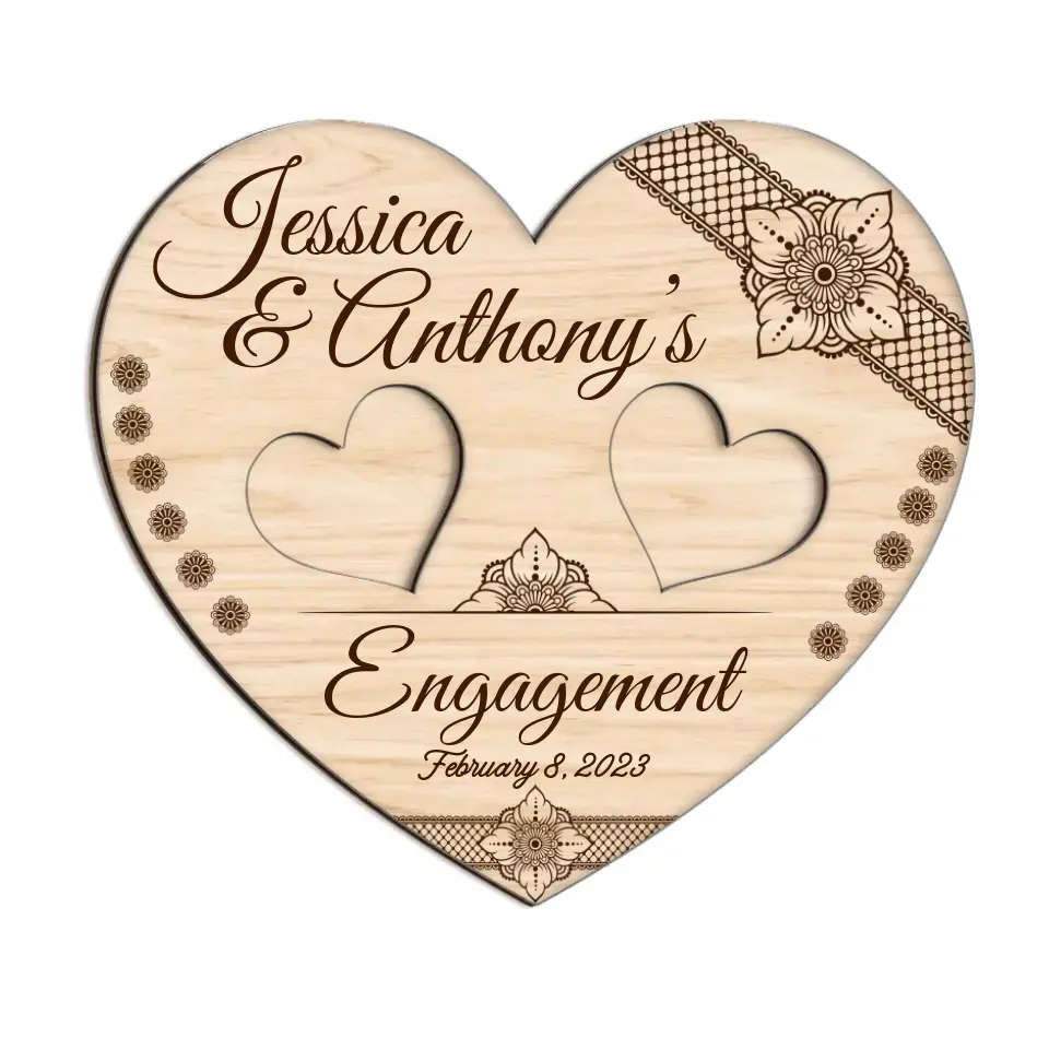 Couple Wooden Sign Engagement Heart Shaped Sign Custom Wooden Art Wedding Gift For Couples