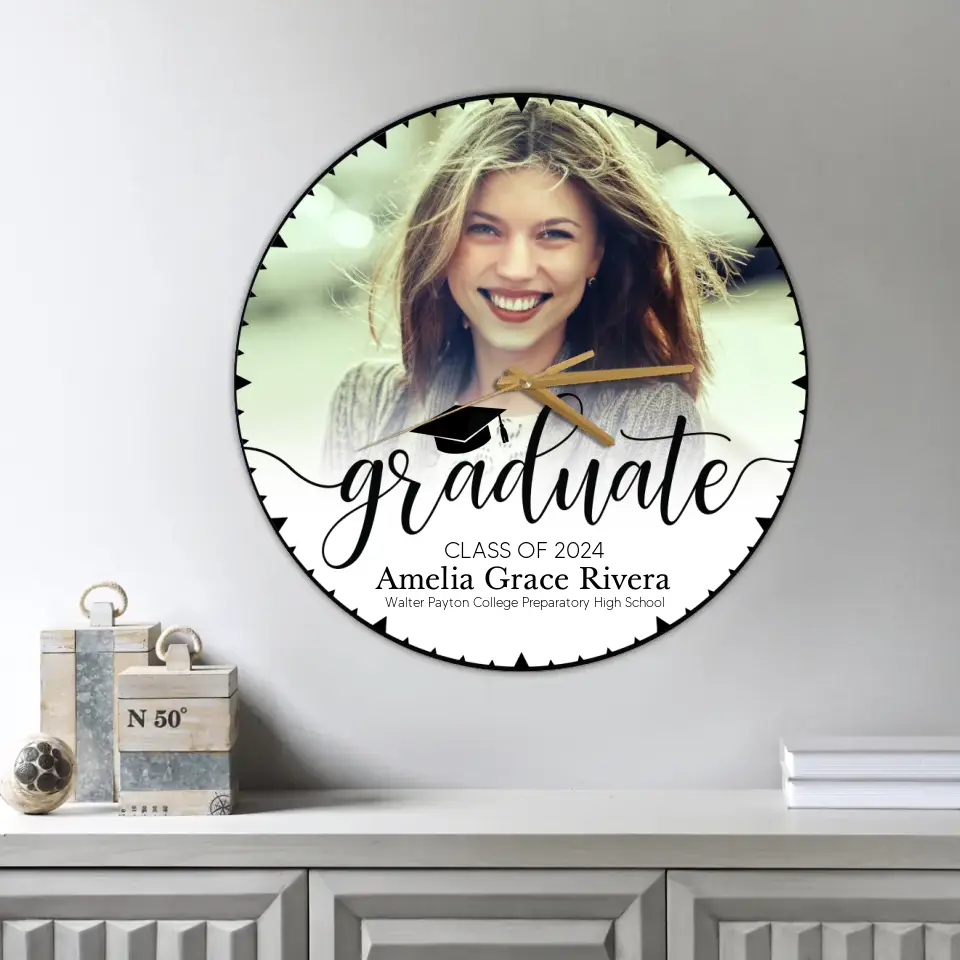 Graduate Class of 2025 - Upload Image Wooden Acrylic Wall Clock - Best Graduation Gift For Children Son Daughter | 305IHPBNWC581