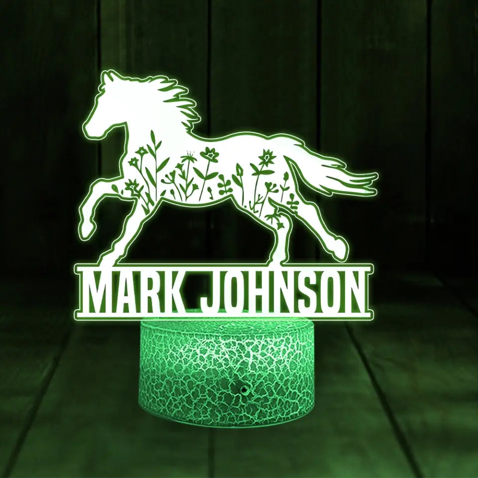 Horses Art Decor - Personalized 3D Led Light with Name - Gift For Horse Lovers, Esquetrian