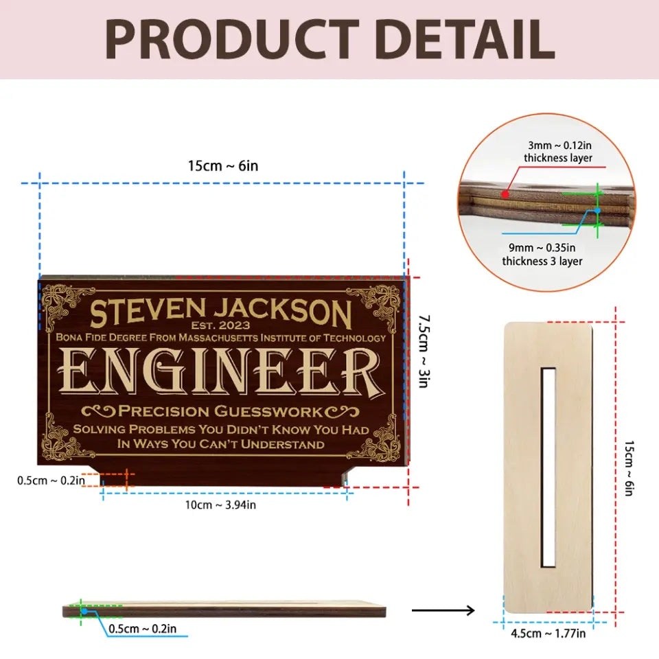 Engineer Personalized Wooden Plaque