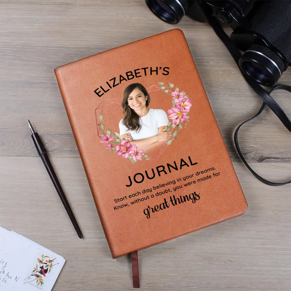 Personalized Name & Portrait Leather Journal Birthday Gifts for Girls Women