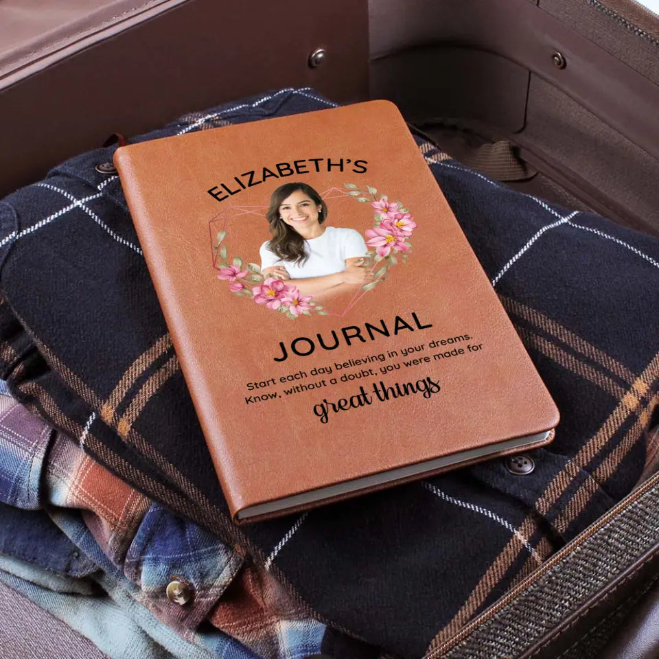 Personalized Name & Portrait Leather Journal Birthday Gifts for Girls Women