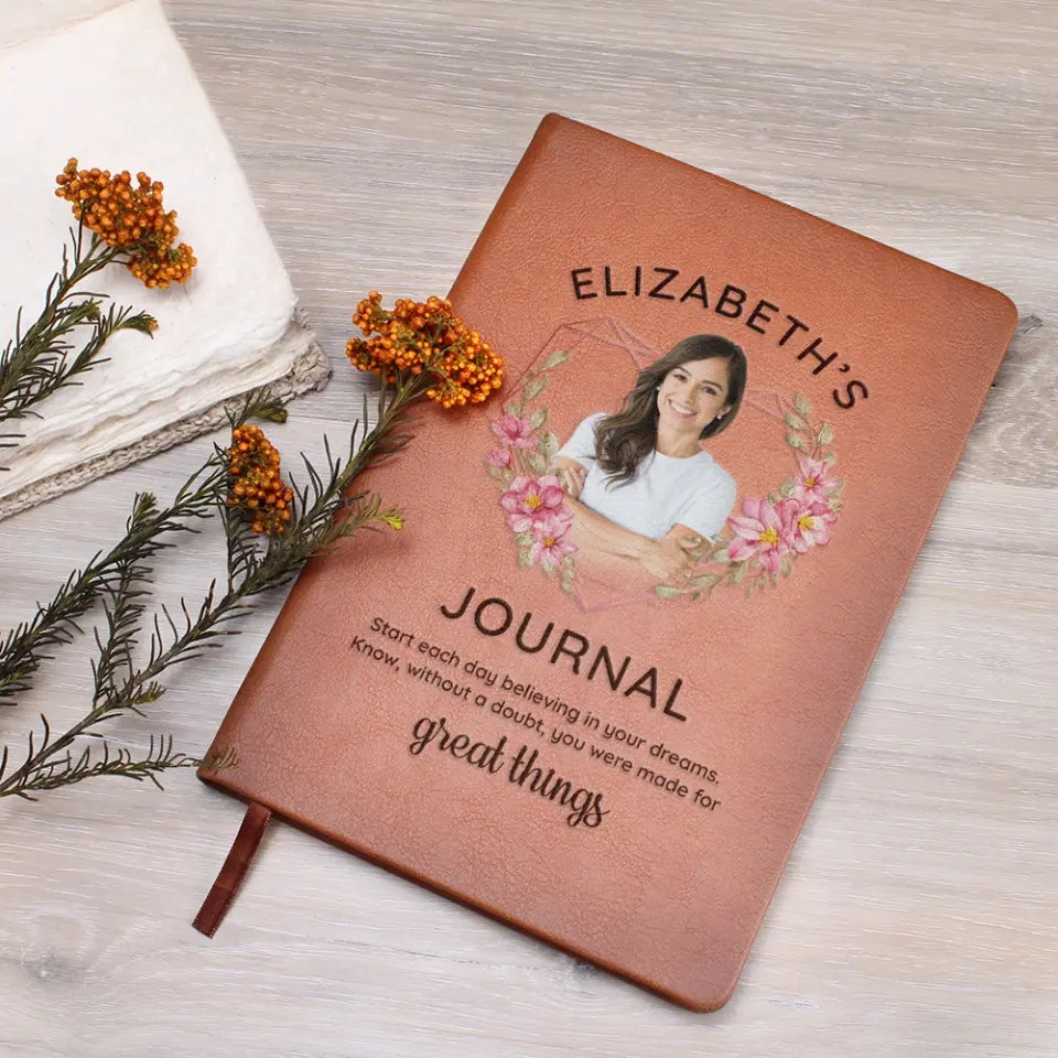 Personalized Name & Portrait Leather Journal Birthday Gifts for Girls Women
