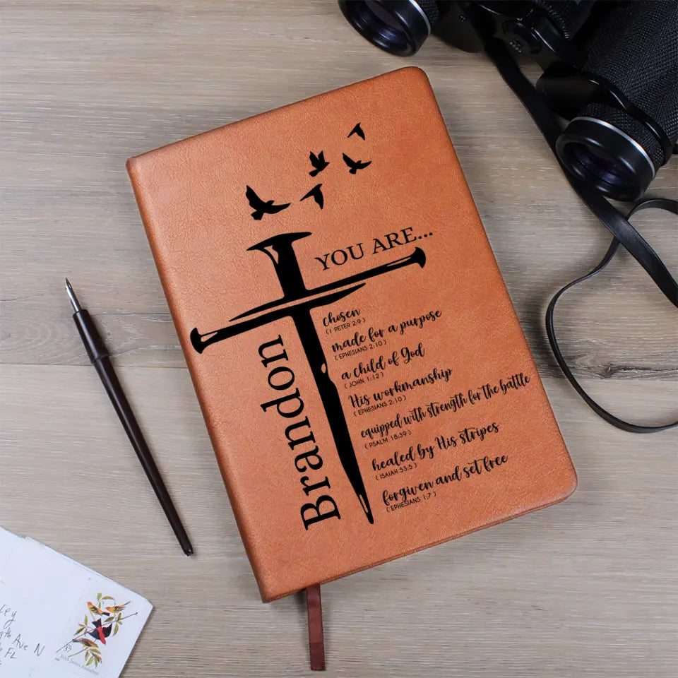 Christian Gift for Men - Religious Gifts for Him - Bible Verse Cross - Personalized Leather Journal, Notebook - Men's Accessories