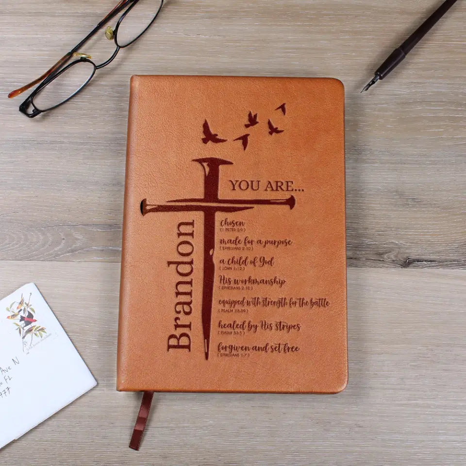 Christian Gift for Men - Religious Gifts for Him - Bible Verse Cross - Personalized Leather Journal, Notebook - Men's Accessories