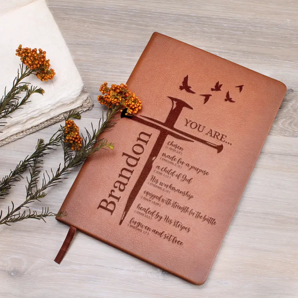Christian Gift for Men - Religious Gifts for Him - Bible Verse Cross - Personalized Leather Journal, Notebook - Men's Accessories