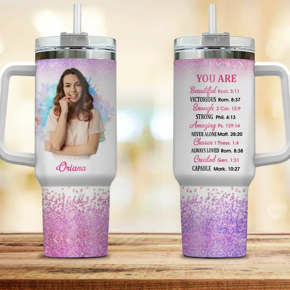 Christian Gift for Women Bible Verse Personalized Photo & Name 40oz Tumbler