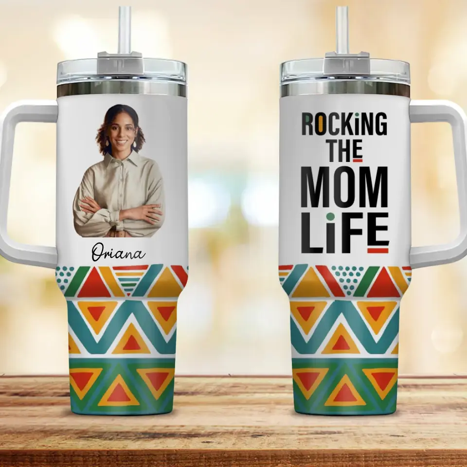 Rocking the Mom Life - Gift for Black Mom - 40oz Tumbler with Handle - Gift for Mother's Day, Birthday, Christmas