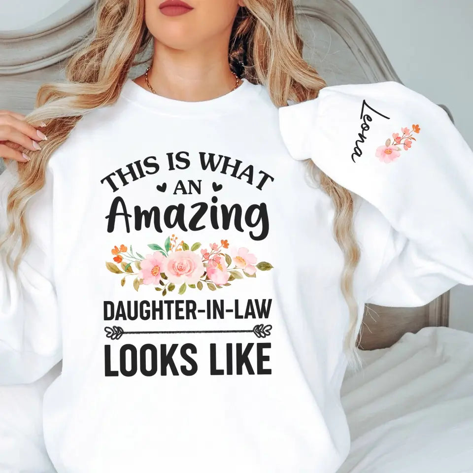 Personalized Sleeve Print Sweatshirt Gift for Daughter-in-Law Floral Style