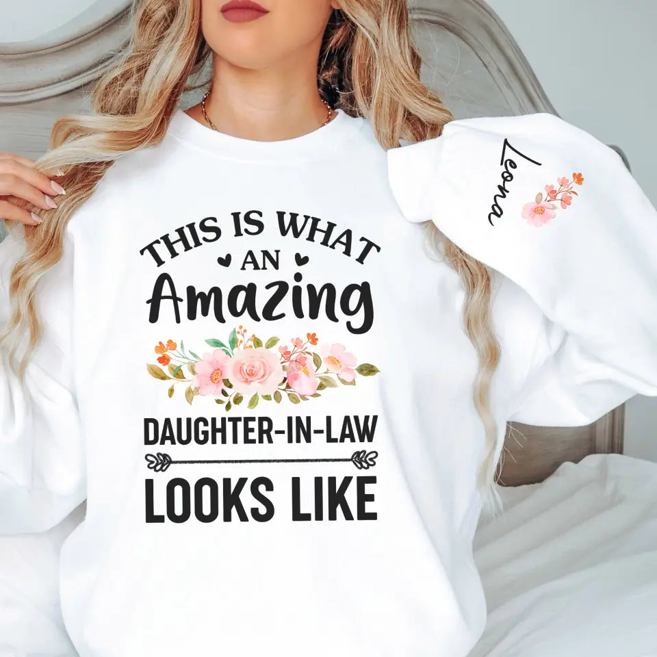 Personalized Sleeve Print Sweatshirt Gift for Daughter-in-Law Floral Style