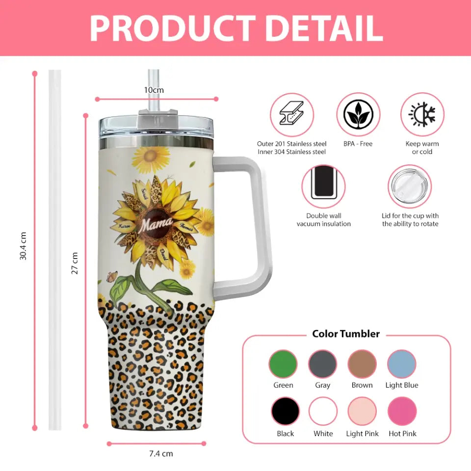 Sunflower Grandma Mom Personalized 40oz Tumbler