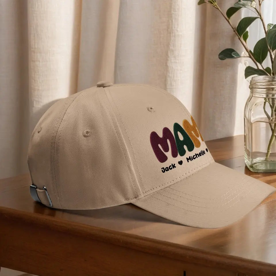 Personalized Mama with Kid's Name Embroidered Cap Gift for Mom