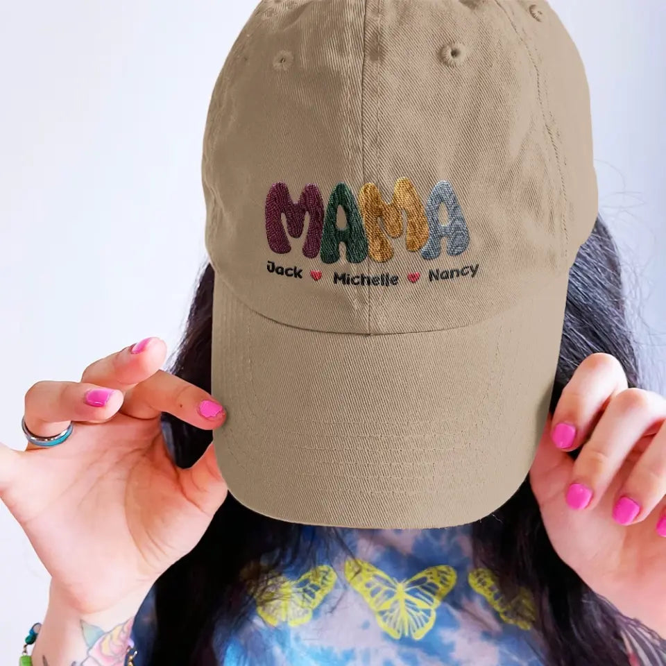 Personalized Mama with Kid's Name Embroidered Cap Gift for Mom