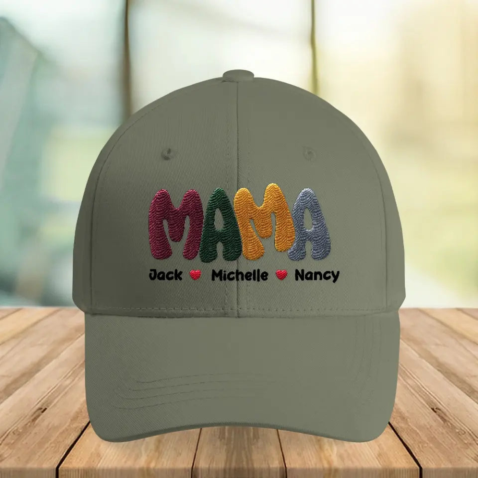 Personalized Mama with Kid's Name Embroidered Cap Gift for Mom