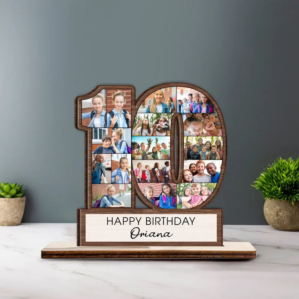 10th Happy Birthday Upload Photo Wooden Plaque