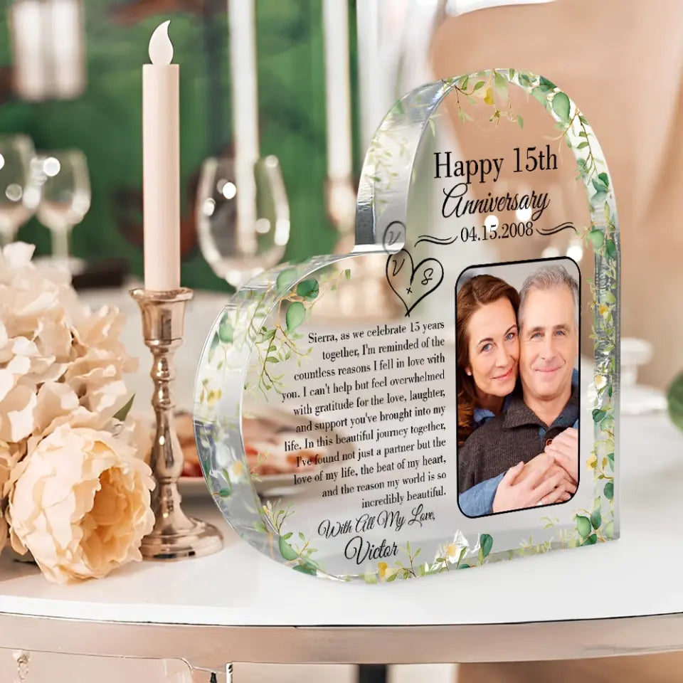 15th Anniversary Gift for Husband Wife Personalized Heart Acrylic Plaque