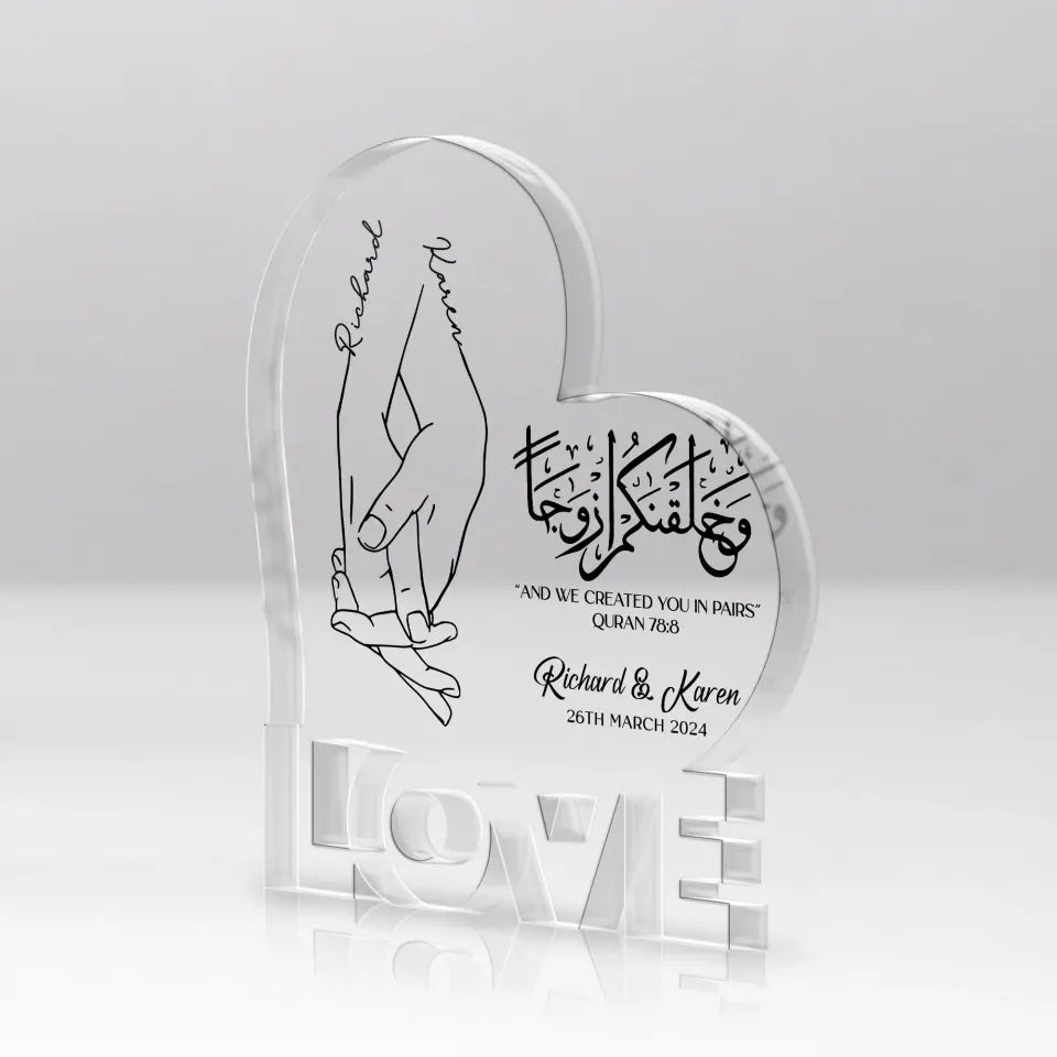 Personalized Valentine Gifts - Eid Gift for Wife Husband Islamic Wedding Anniversary Gift for Couple Shape Acrylic Plaque