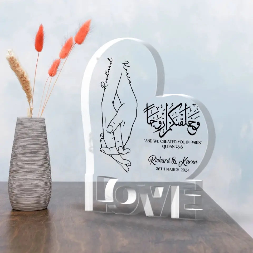 Personalized Valentine Gifts - Eid Gift for Wife Husband Islamic Wedding Anniversary Gift for Couple Shape Acrylic Plaque