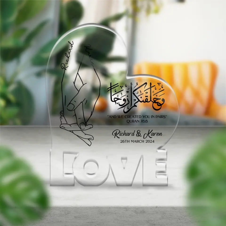 Personalized Valentine Gifts - Eid Gift for Wife Husband Islamic Wedding Anniversary Gift for Couple Shape Acrylic Plaque