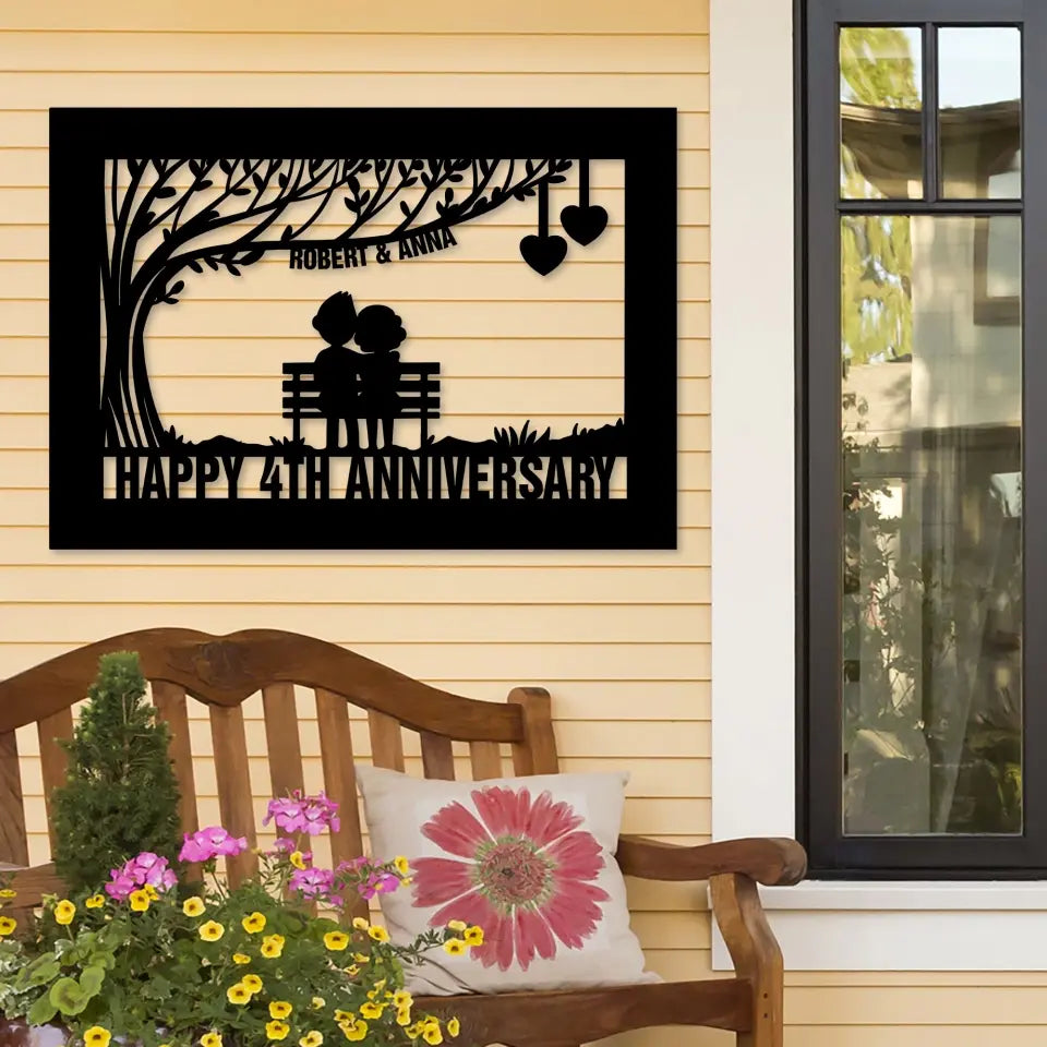 Personalized Valentine Gifts - 4th Anniversary Gift for Her Him Cut Metal Sign Best Couple Gifts