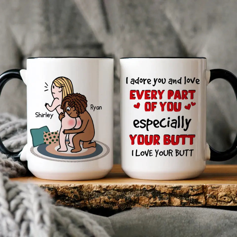 Funny Female Couple I Love Your Butt Gift for Lesbians Accent Mug