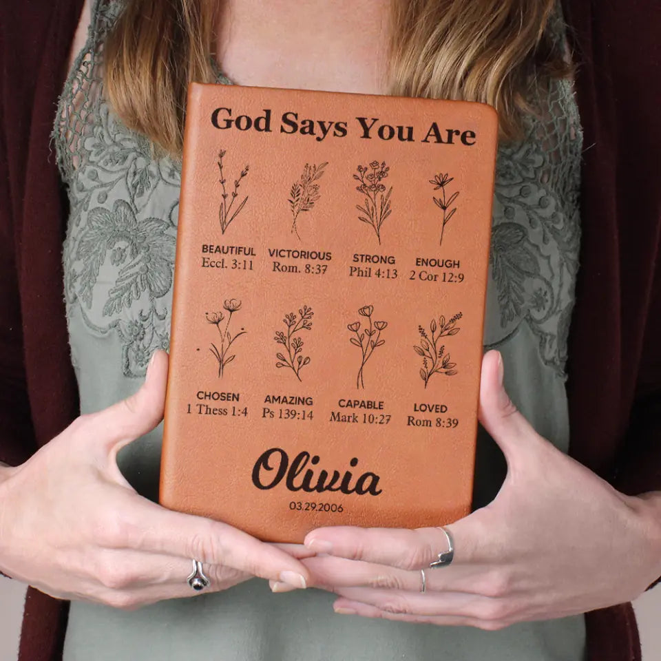 Personalized Christian Birthday Gift for Girls Women God Says You Are Leather Journal