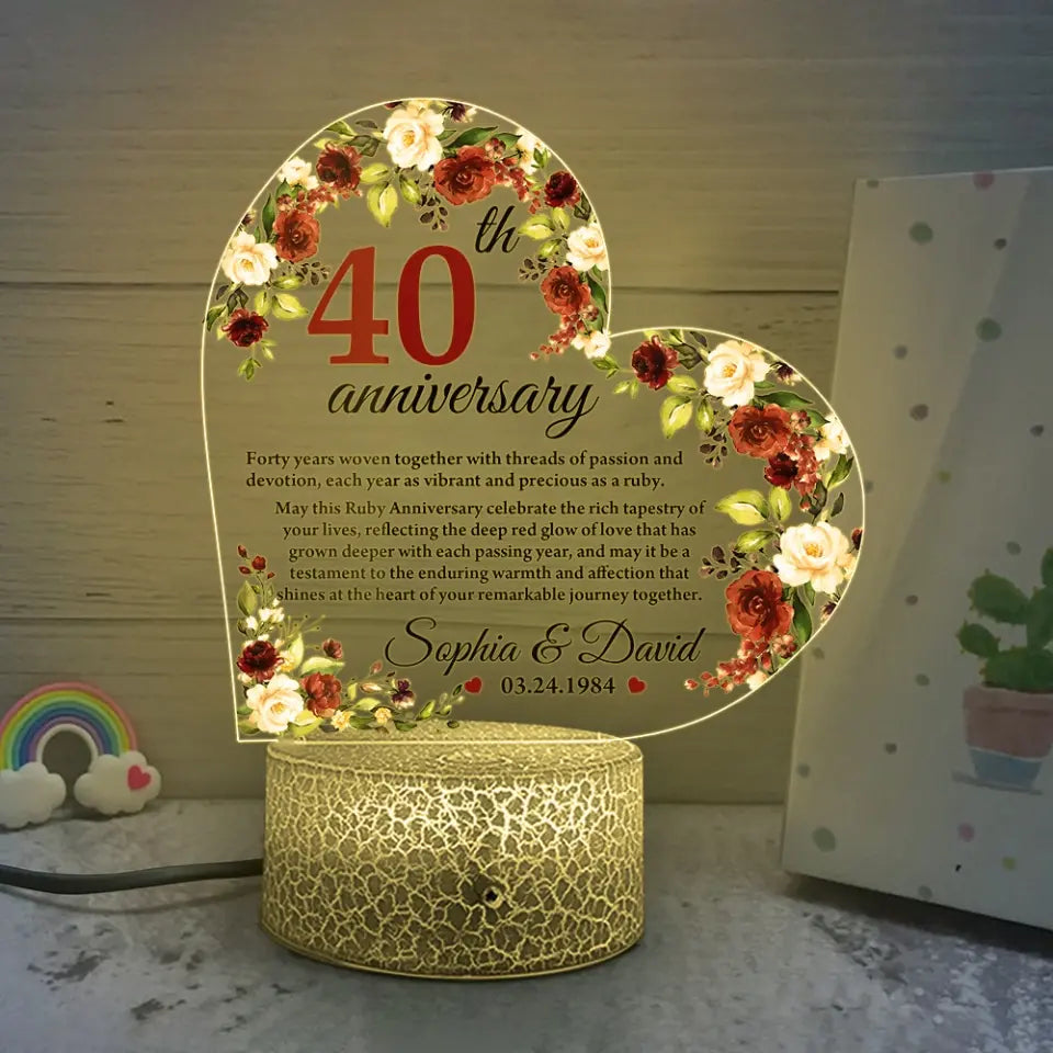40th Anniversary Gift for Husband Wife Floral Led Light Ruby Anniversary Keepsake