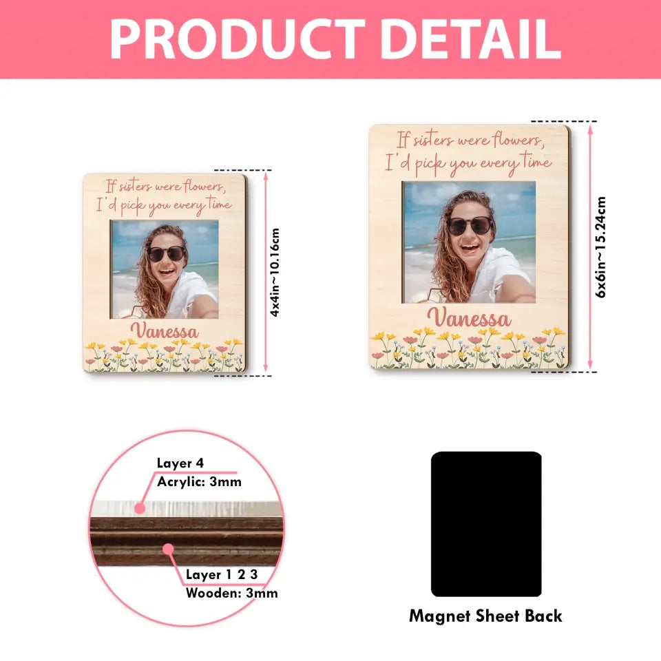 Birthday Gift for Sister If Sisters Were Flowers I'd Pick You Fridget Photo Magnet