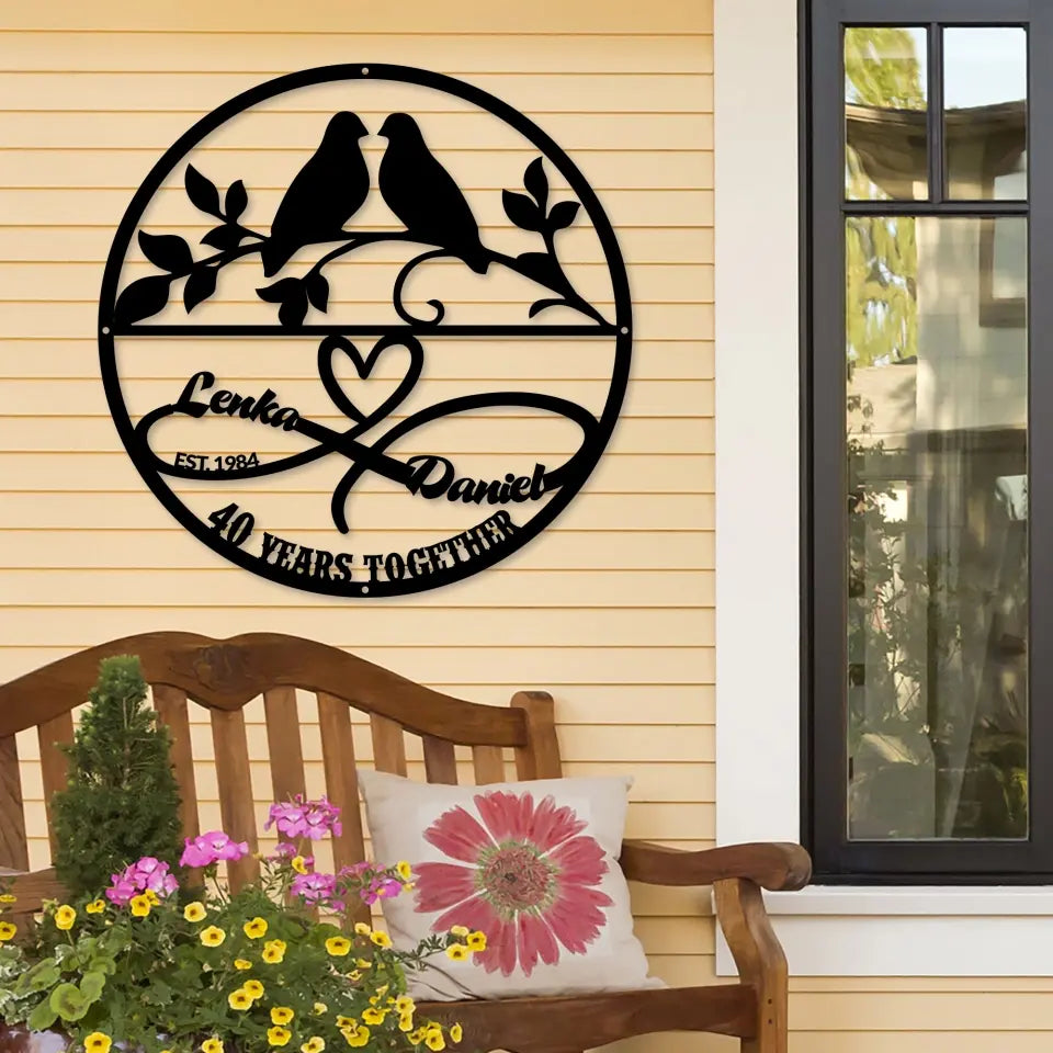 Bird Couple 40th Anniversary Metal Sign Gift for Husband Wife