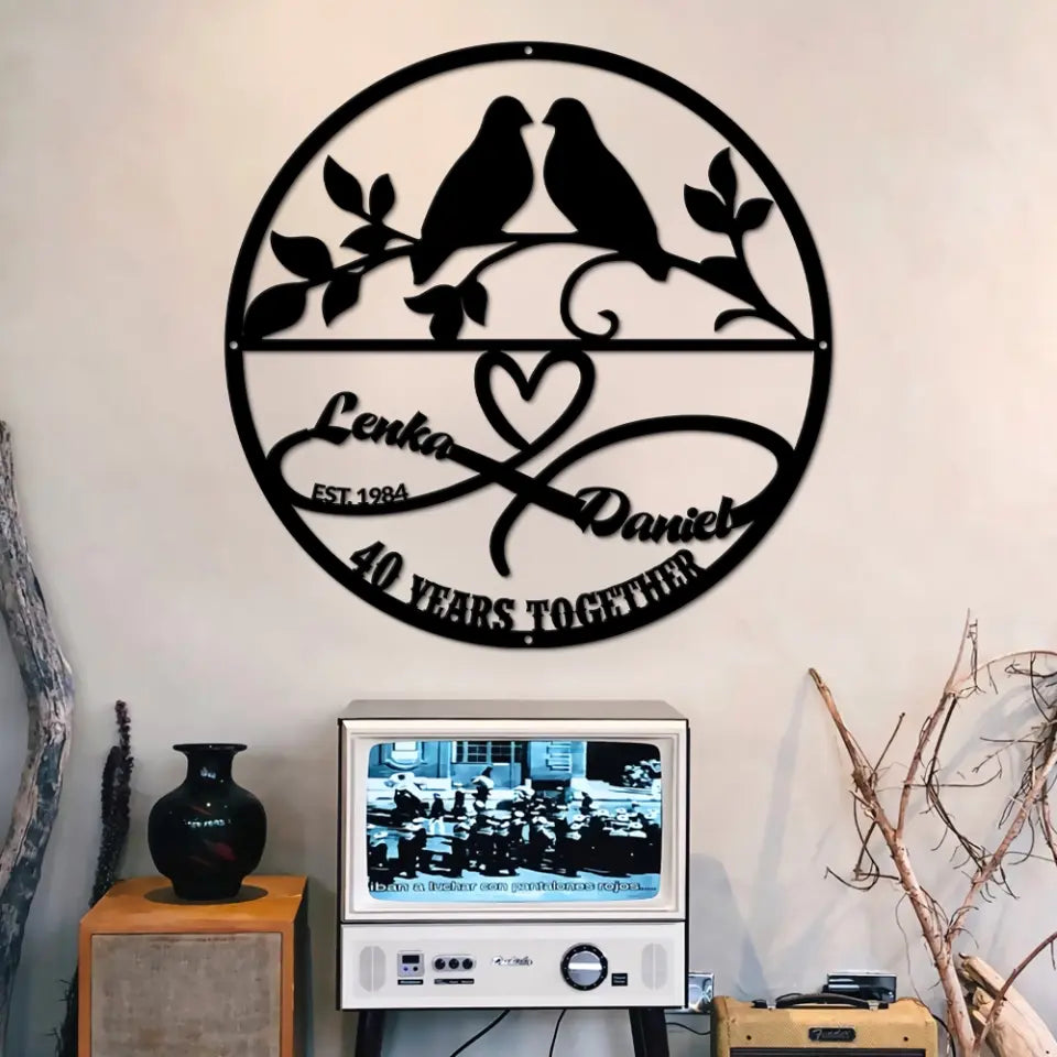 Bird Couple 40th Anniversary Metal Sign Gift for Husband Wife
