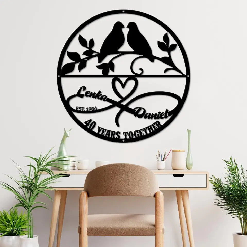 Bird Couple 40th Anniversary Metal Sign Gift for Husband Wife