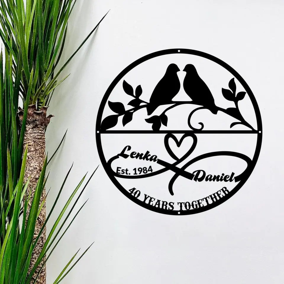 Bird Couple 40th Anniversary Metal Sign Gift for Husband Wife