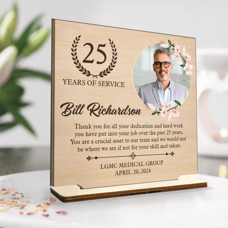 Years of Service Thank You for All Dedication and Hard Work Wooden Plaque Work Anniversary Gift