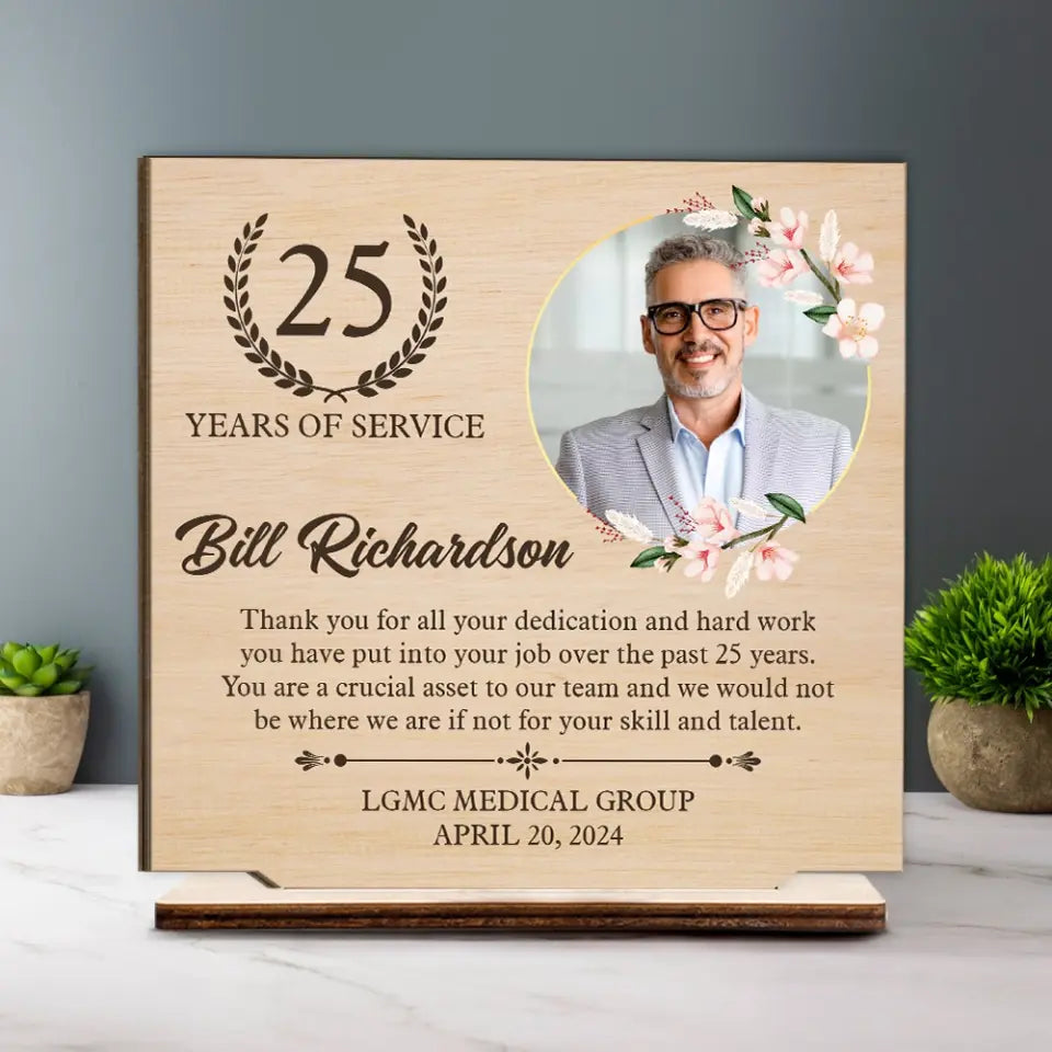 Years of Service Thank You for All Dedication and Hard Work Wooden Plaque Work Anniversary Gift