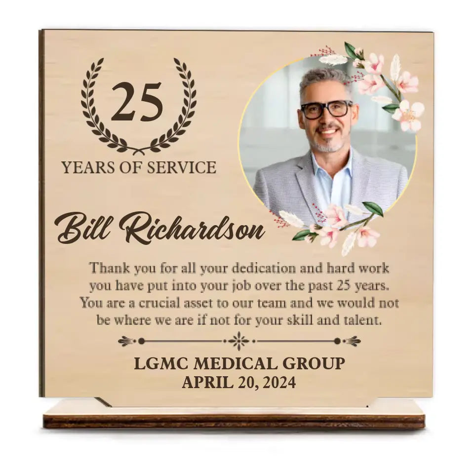 Years of Service Thank You for All Dedication and Hard Work Wooden Plaque Work Anniversary Gift
