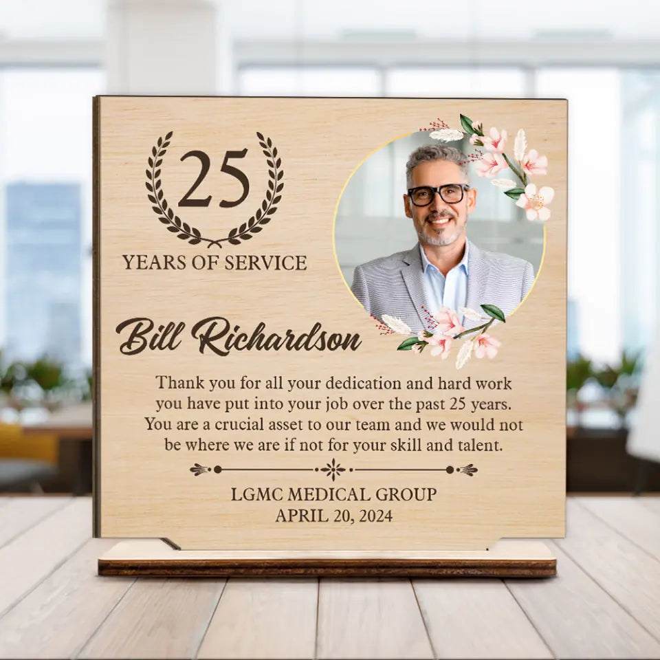 Years of Service Thank You for All Dedication and Hard Work Wooden Plaque Work Anniversary Gift