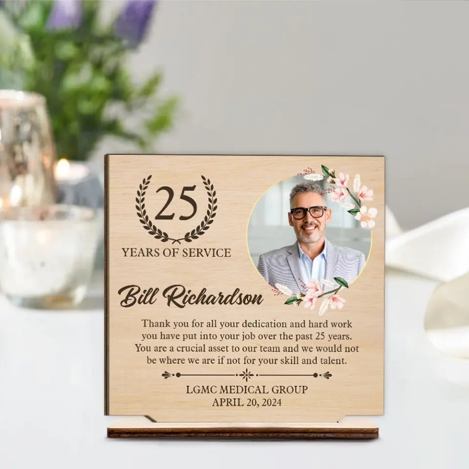 Years of Service Thank You for All Dedication and Hard Work Wooden Plaque Work Anniversary Gift