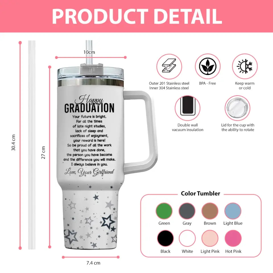 Graduation Gift for Boyfriend 40oz Tumbler Personalized Letter Name & Photo
