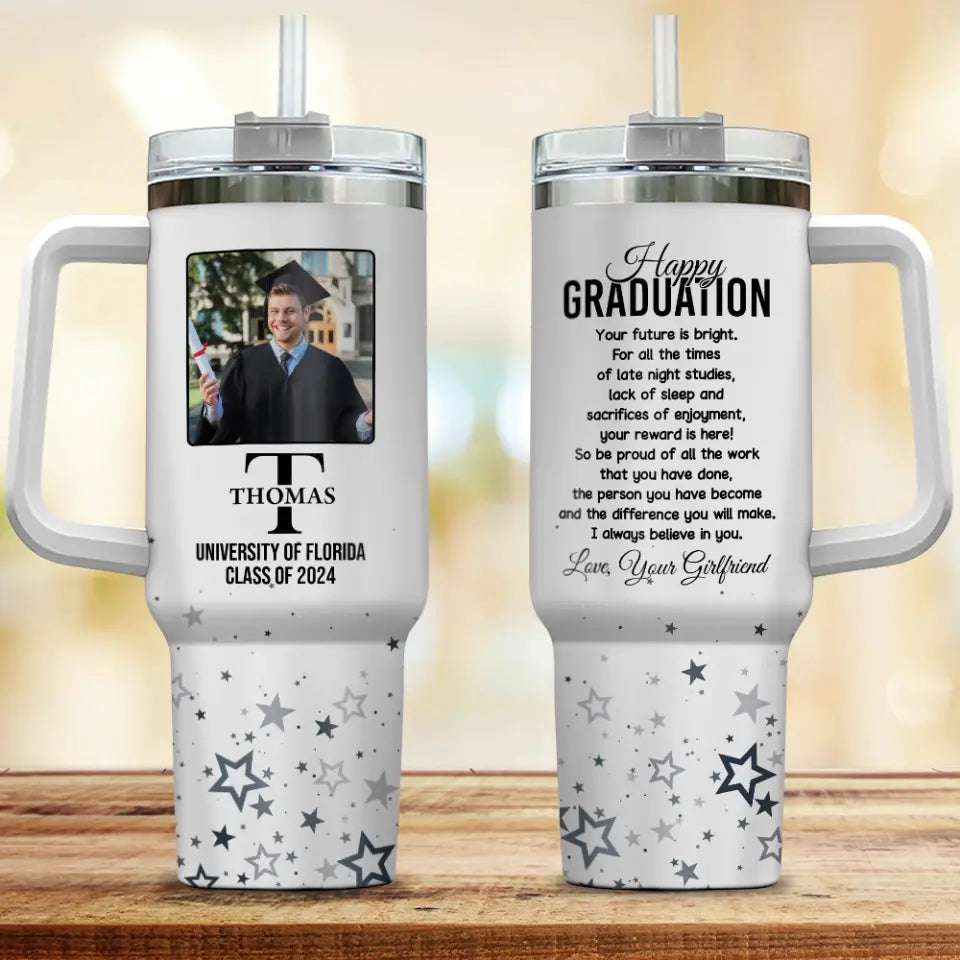 Graduation Gift for Boyfriend 40oz Tumbler Personalized Letter Name & Photo